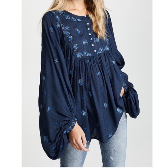 Free People Kiss From A Rose Long Sleeve Floral Embroidered Boho Blouse Small - Picture 12 of 12